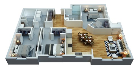 Floor plan for 3 beds, 2 baths, 1224 sqft